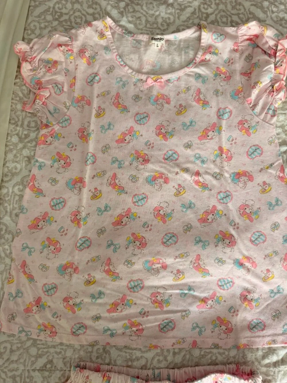 Sanrio My Melody Girls Pink Pajama Set Size L Ruffle Shorts
